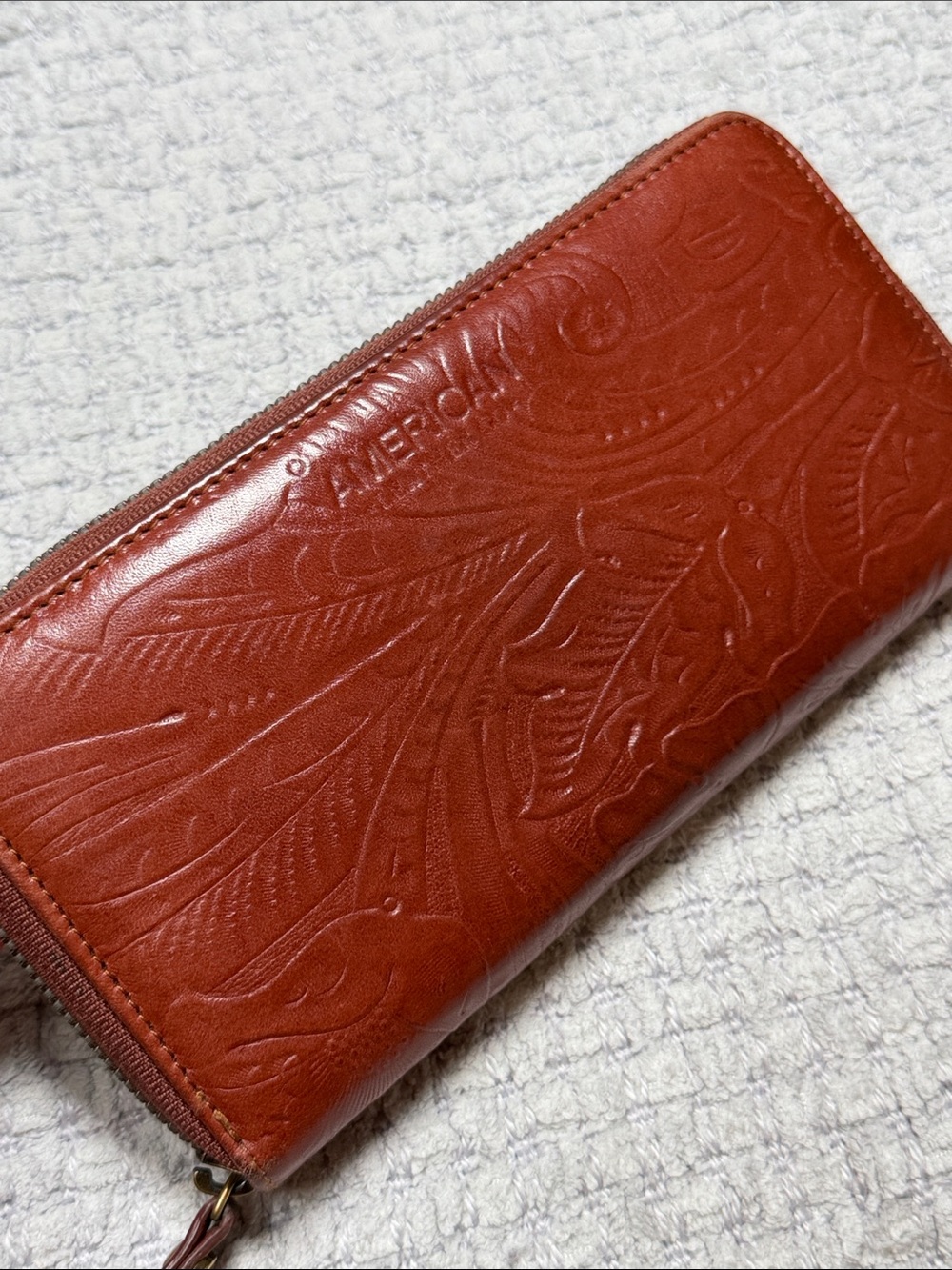 American Leather Co. zip-around continental clutch embossed wallet